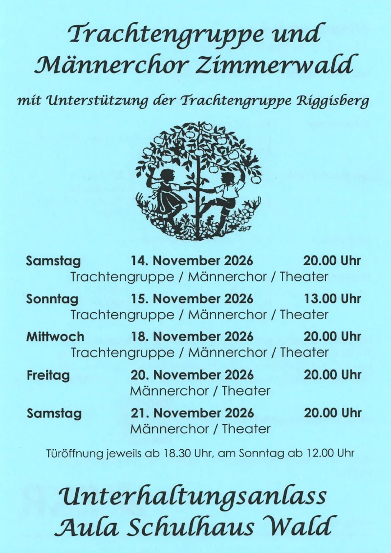 Plakat des Unterhaltungsanlasses 2026 mit allen Aufführungsdaten